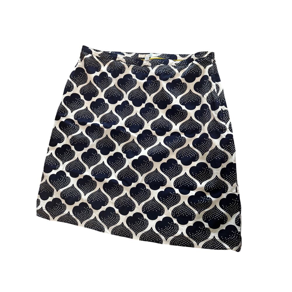 Boden Navy Geometric Spade Print A-Line Skirt Size 12 Classic Preppy Knee Length